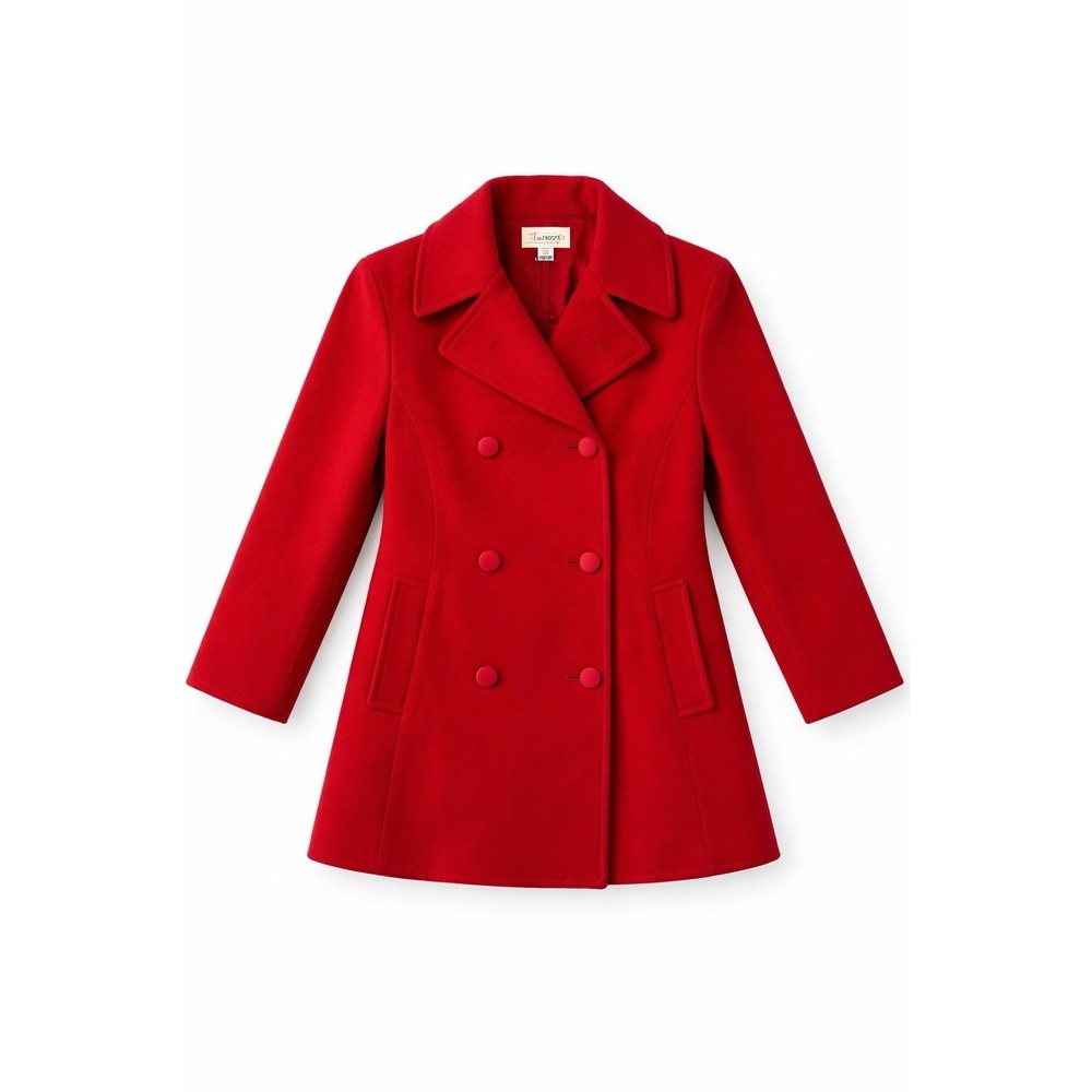 Talbots Red Wool Blend Double Breasted Pea Coat Womens Size 8 Made in USA
